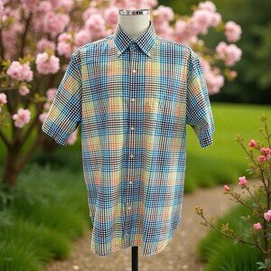 Tailorbyrd XL Mens Plaid Shirt‎ Multicolor Cotton Summer Coastal Preppy Vacation